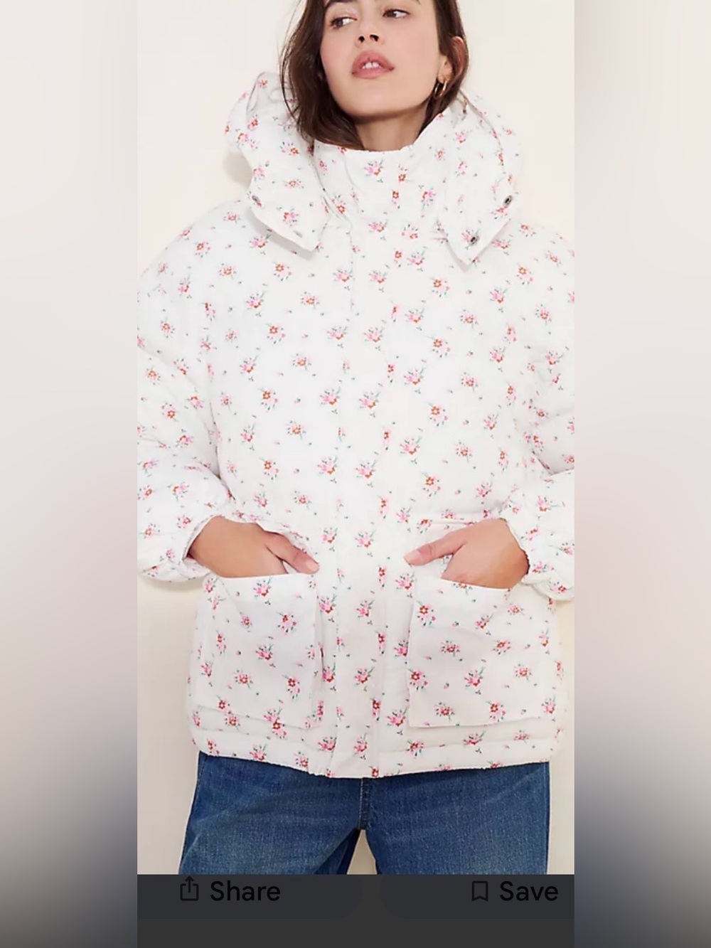 Flat White NWOT Floral Puffer Jacket